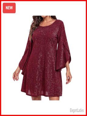 Sequin Cocktail Dress Batwing Sleeve A Line Mini Evening Party Dress